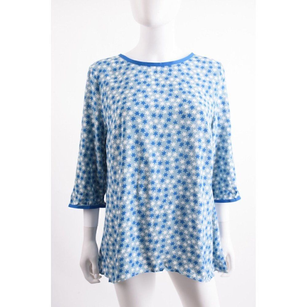 Boden Womens Star Printed Shirt Blouse Top UK 14 US 10 Blue 3/4 Sleeve NWT